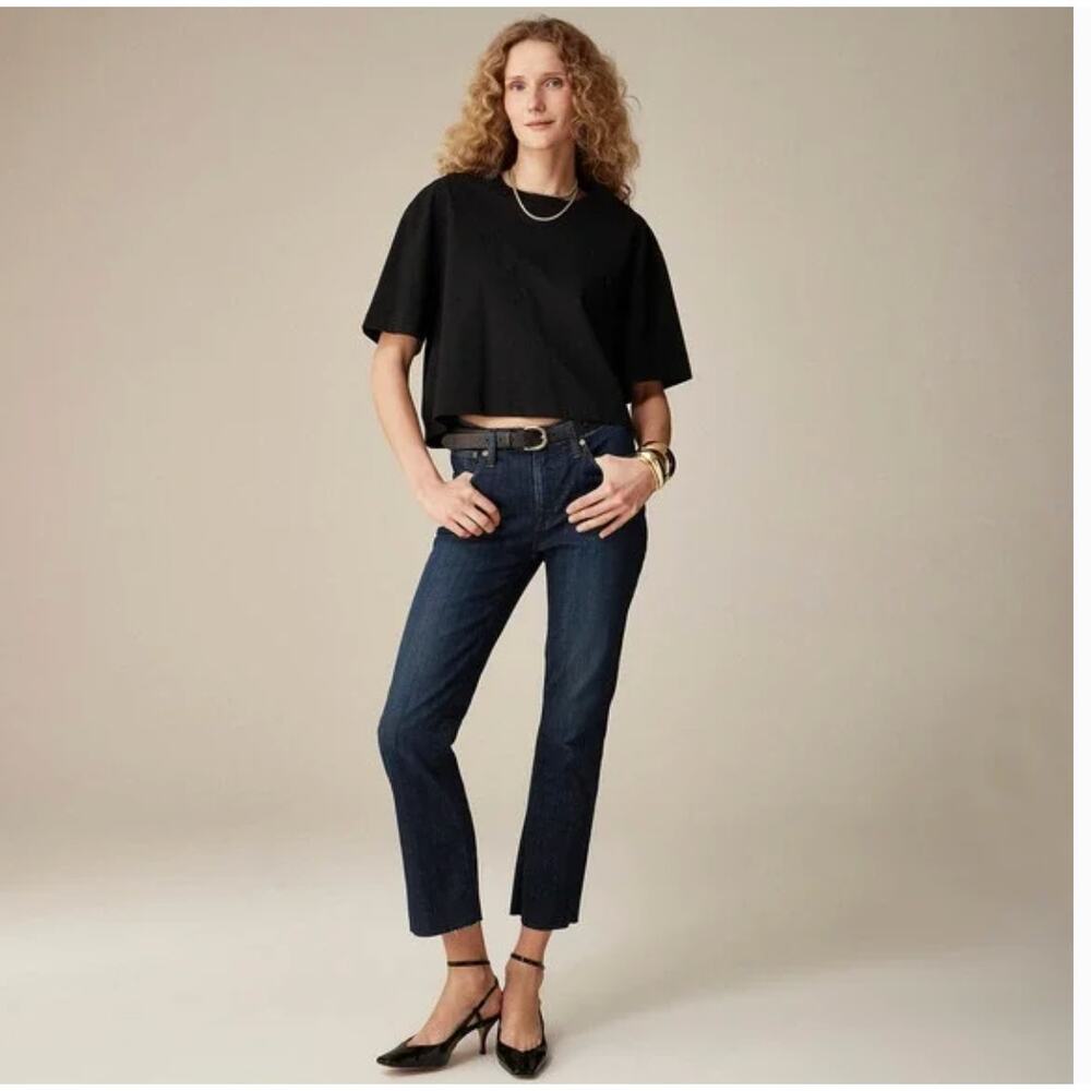 J Crew 9" Demi Boot Crop Jeans 32 14 NWOT Dark Worn Wash Kick Flare J.Crew BT563